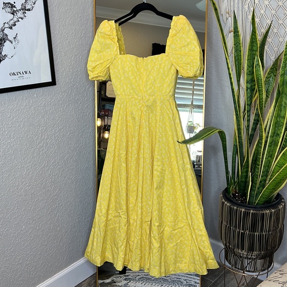 HOUSE OF CB 'Tallulah' Yellow Floral Puff Sleeve Midi Dress NWOT - Picture 9 of 11